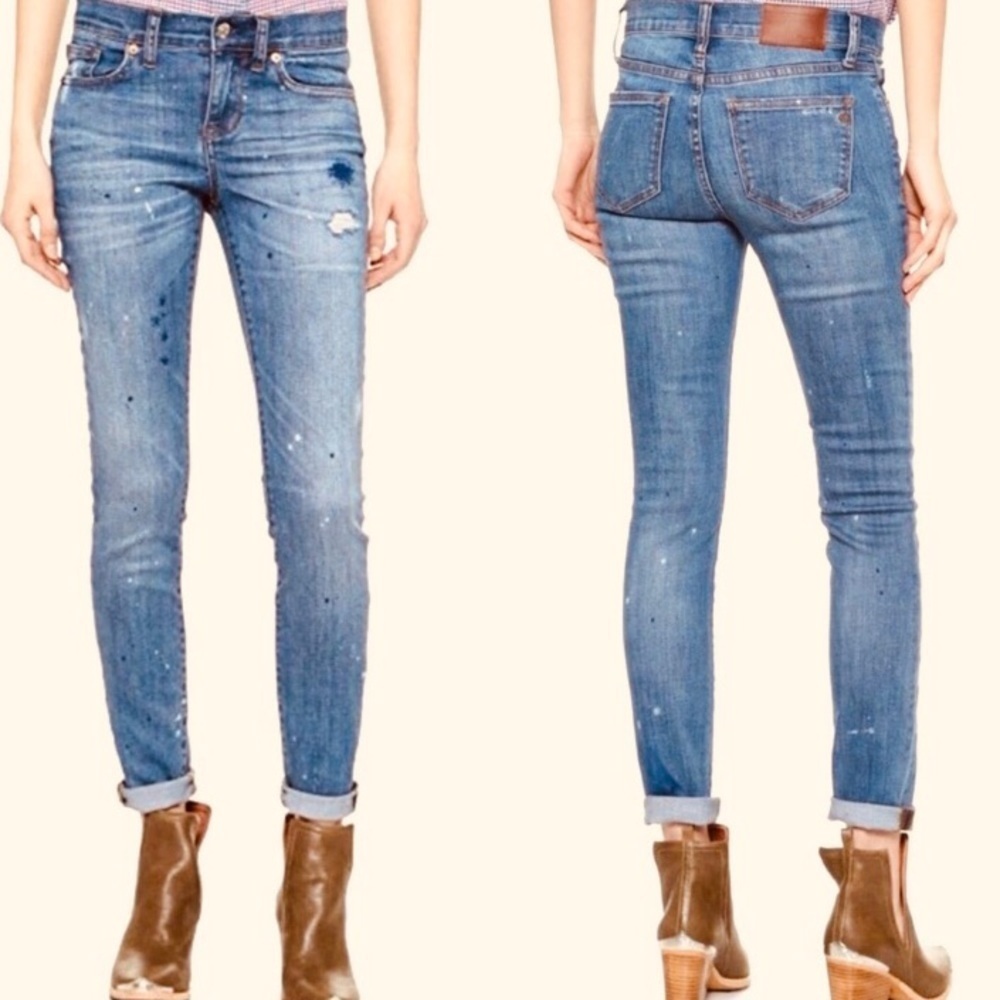 Madewell High Waist Rip and Repair Paint Splatter Skinny Jeans